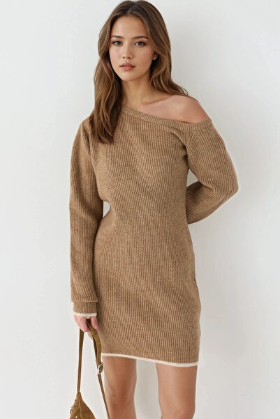Hiccup Knitted dress with asymmetric collar and ribs MY FASHION