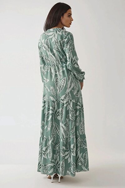 Hiccup Baskılı Uzun Kol Viskon Modest Elbise