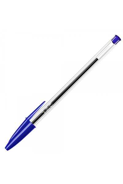 Bic Cristal ballpoint pen, 1.0mm, with cap, transparent barrel, blue writing