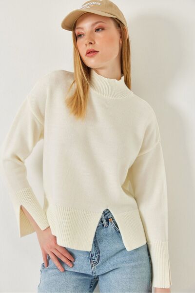 Hiccup Pulover cu guler înalt și crăpătură frontală Bianco Lucci