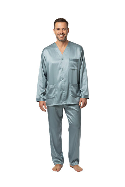 Oppland Ανδρικό Σετ Πιτζάμες από Σατέν Ύφασμα Πολυτελές Μοντέλο με Τσέπες Άνε...