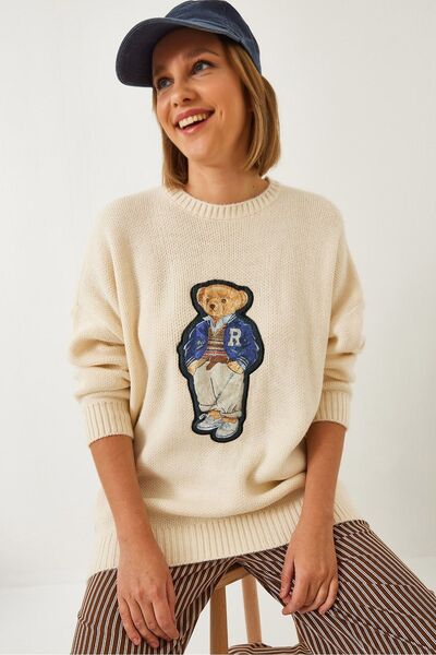 Hiccup Pulover tricotat supradimensionat cu imprimeu de ursuleți de pluș Bian...