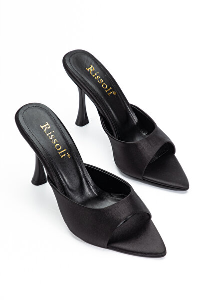 RİSSOLİ Sandale cu toc și vârf ascuțit din satin negru pentru femei