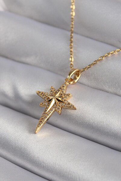 Inure Jewelry 316L Çelik Gold Renk Zirkon Taşlı Kutup Yıldızı Model Kadın Kolye