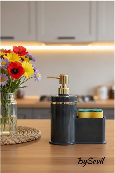 BySevil Acrylic Liquid Soap Dispenser and Sponge Holder Set – Modern Bathroom...