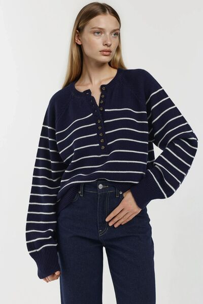 Hiccup Πλεκτό πουλόβερ με ριγέ χαλαρή εφαρμογή με λεπτομέρεια με κουμπιά