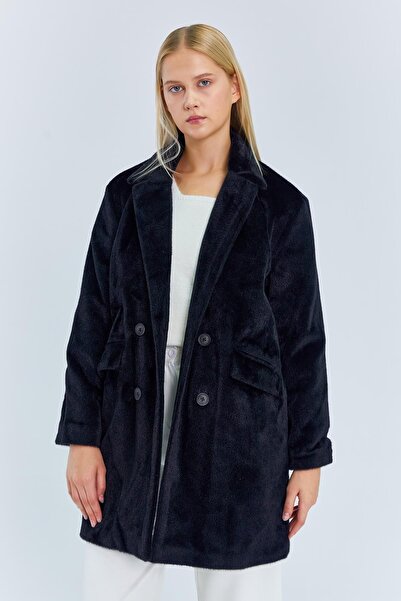 Hiccup MIXRAY thick plush midi coat with buttons and jacket collar