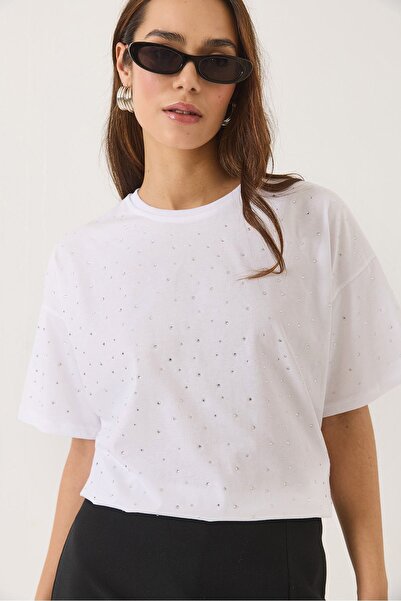 Hiccup Bianco Lucci short-sleeved round-neck sequined T-shirt