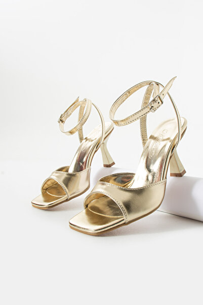 MUFUMA Women's Gold Square Toe Heeled Shoes