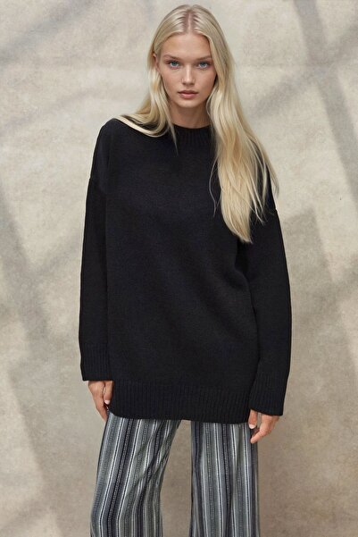 Hiccup Kalın Bisiklet Yaka Uzun Kalçayı Kapatan Kazak