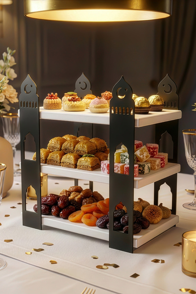 iwa concept Ramadan Iftar Sahur Serving Stand - Wood and Metal Table Decoration