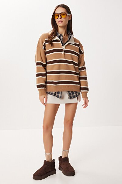 Hiccup ISTANBUL Striped Knitted Sweater With Polo Collar