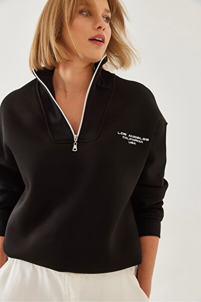 Hiccup Hanorac supradimensionat Bianco Lucci cu guler înalt și fermoar