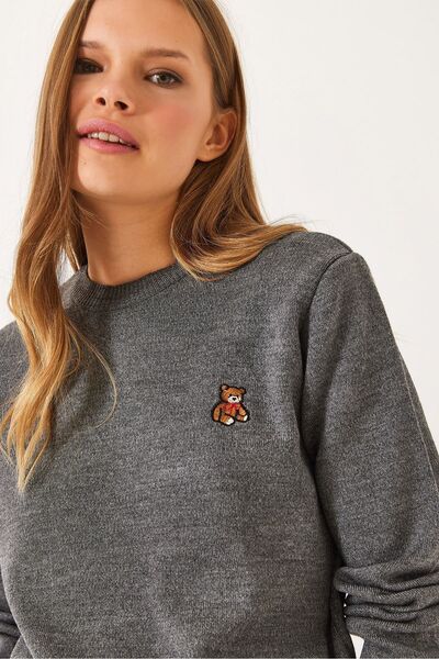 Hiccup Pulover simplu cu broderie Teddy Bianco Lucci