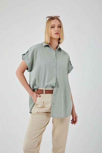 Hiccup Cămașă oversize Mixray din poplin cu mâneci scurte și nasturi