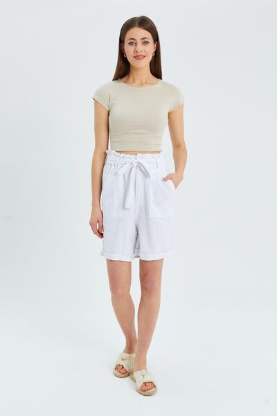 Hiccup Mixray high-waisted cotton drawstring shorts