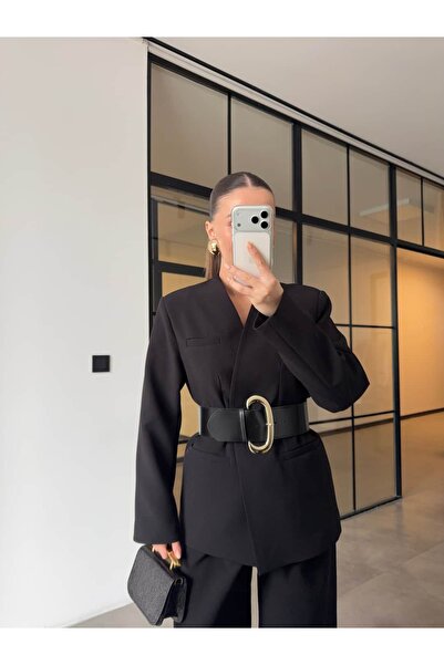 BB Bensu Buyruk Belted Atlas Jacket Black
