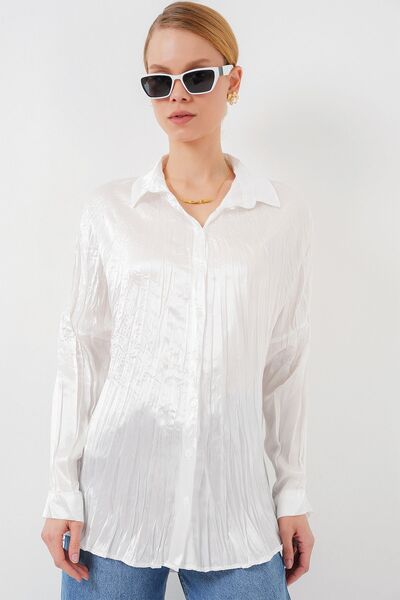 Hiccup Bdart Textured Satin Long Sleeve Shirt with Button Closure