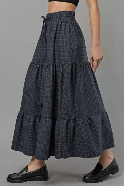 Hiccup Μάξι φούστα με ελαστική μέση με τετράγωνο σχέδιο και κορδόνια που συνδ...