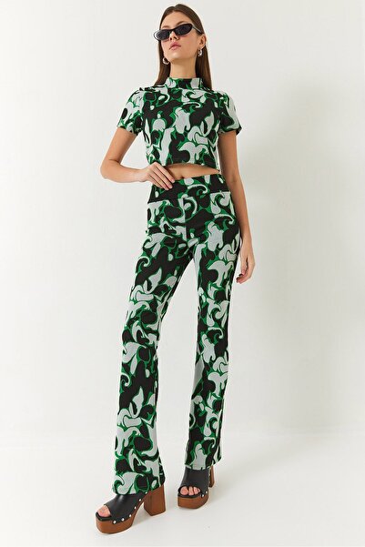 Hiccup Bianco Lucci two-piece set with high collar, short sleeves, crop top a...