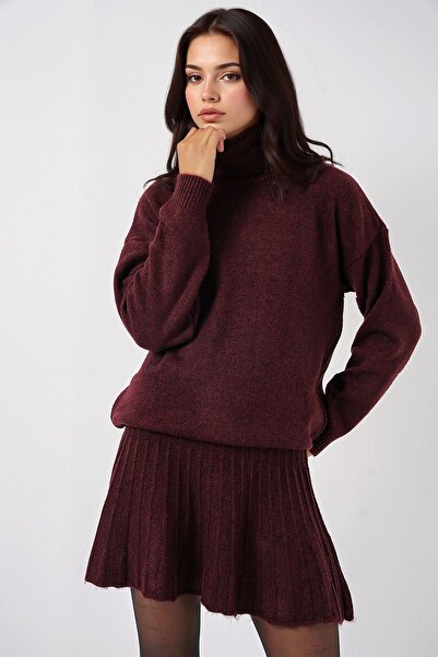 Hiccup Bdart Textured Oversize High Collar Knitted Set
