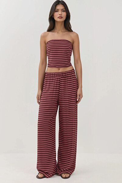 Hiccup Ριγέ Στράπλες Μπλούζα & Παντελόνι Πλεκτό Σετ Δύο Τεμαχίων