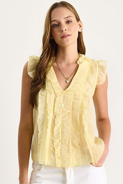 Hiccup V-neck blouse with ruffled drape