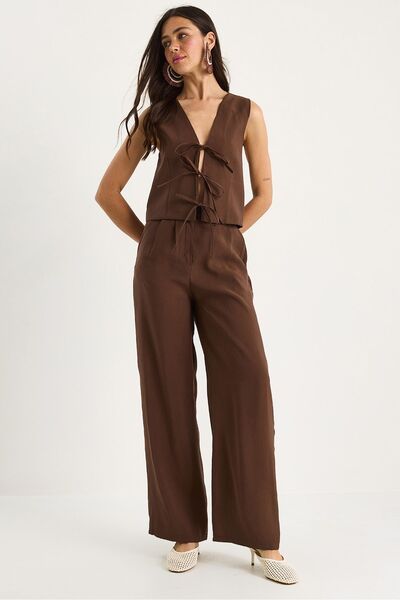 Hiccup Bianco Lucci modal two-piece set, waisted vest and high-waisted wide-l...