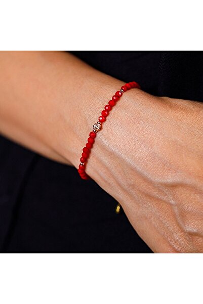 Ezera Antara Bracelet Made of Dyed Red Coral with 925 Rose Gold Accessories