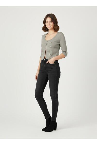 Cockatoo Gold Button Detailed Short Fabric Jacket & Cardigan