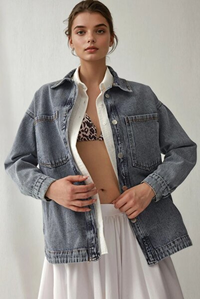 Hiccup Jachetă din denim supradimensionată cu buzunar dublu BDART