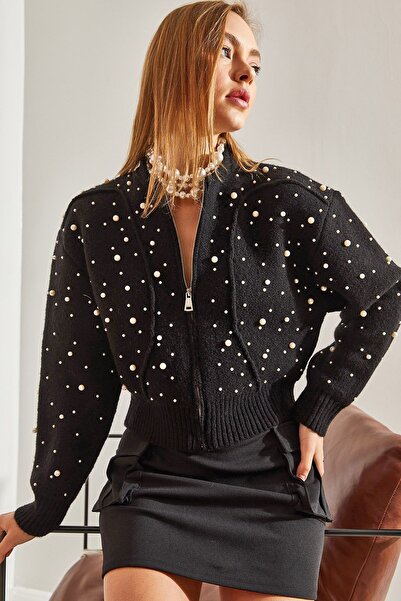 Hiccup Knitted cardigan with pearls and beads Bianco Lucci