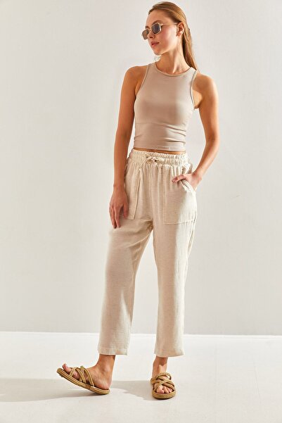 Hiccup Bianco Lucci elastic waist linen trousers