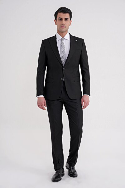 Efor Slim Fit Çift Yırtmaç Sivri Yaka Esnek Siyah Klasik Takım Elbise TK 939