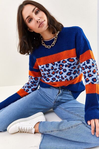 Hiccup LUCCI Leopar Printed Crew Neck Knit Sweater