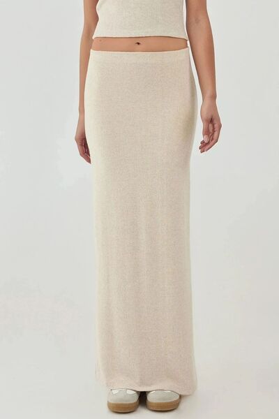 Hiccup Elastic Waist Soft Textured Slit Skirt