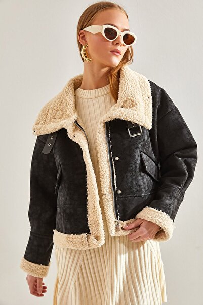 Hiccup Jachetă laminată scurtă Bianco Lucci cu guler cu cataramă