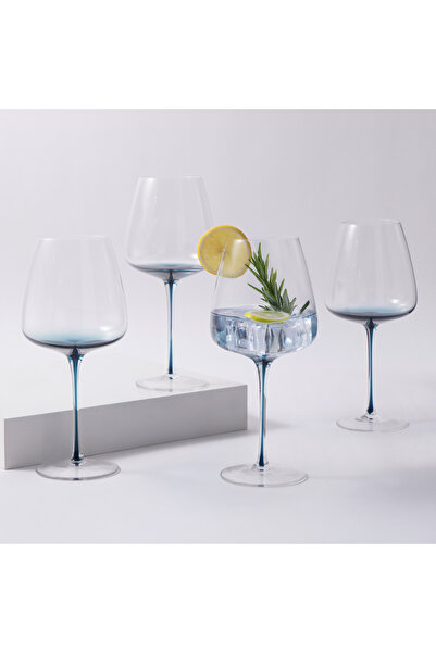 LA MESA 4Pcs Stem Mid Glass Tumbler Set, Blue 600Ml