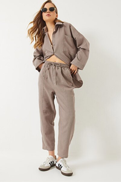 Hiccup Set de două piese din muselină cu cămașă supradimensionată Bianco Lucc...