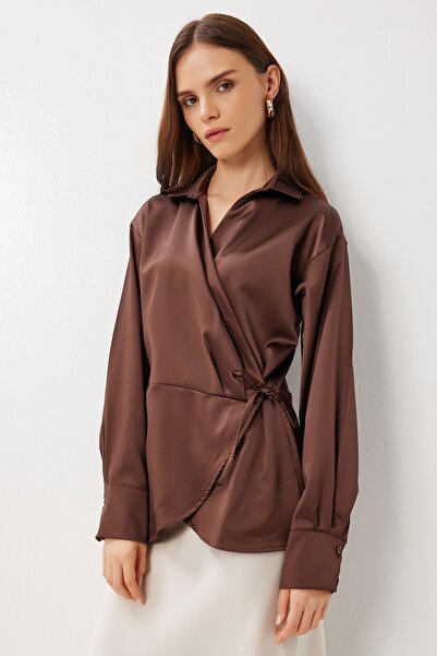 Hiccup ISTANBUL Satin Blouse with Double Breasted Buttons and Bow