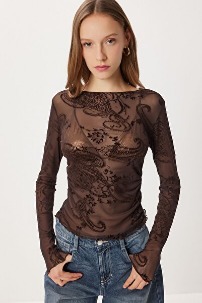Hiccup ISTANBUL Long Sleeve Tulle Blouse With Pattern