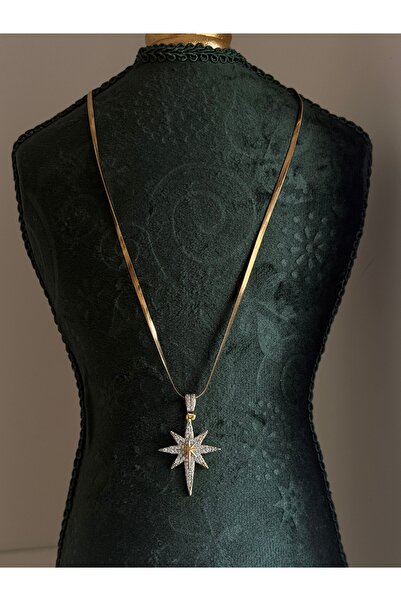 Pater Paulie Steel Italian Crushed Chain Pole Star Stone Detailed Necklace