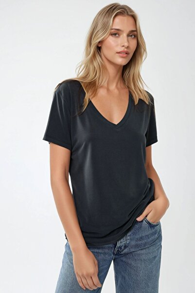 Hiccup Tricou moale la atingere, cu decolteu în V și mânecă scurtă, din amest...