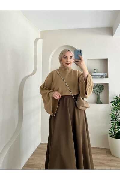 MELİNAY MODA kadın camel yarasa kol kazak