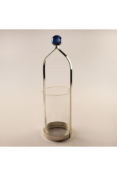 homez حامل شموع من الفولاذ المقاوم للصدأ، مجموعة ياقوت، فضي، 17 × 16.5 × 44 سم