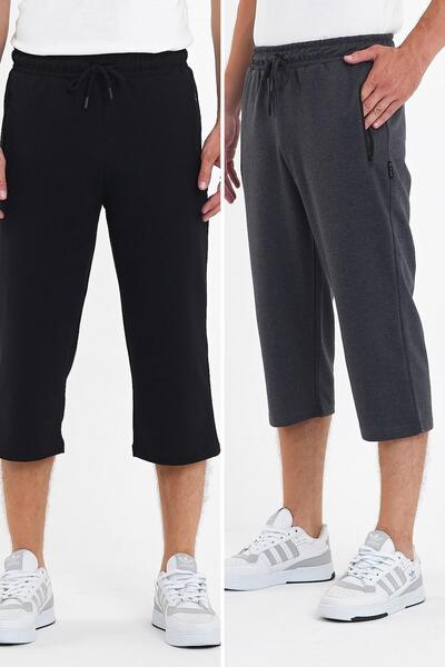 mmetalic Men's 2-Piece Black-Anthracite Bermuda Shorts with Zippered Pockets,...