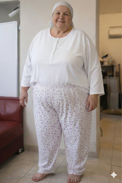 CNG MODA Battal Double Layer Floral Patterned Mother's Underwear Pajamas Long...