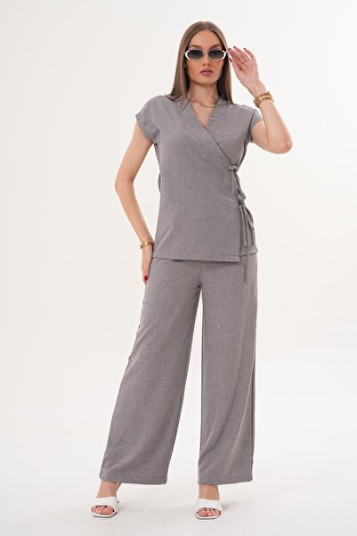 ŞİMAL Women's Side Tie Detailed Sofia Linen Set 260106 -