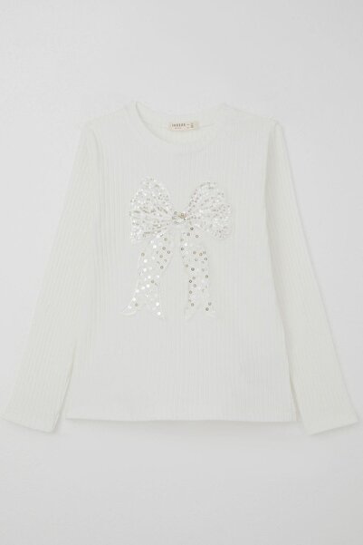 Breeze Дългоръкавна тениска за момичета с тюлена панделка и пайети, възраст 9...