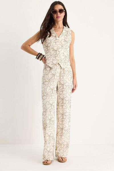 Hiccup Bianco Lucci two-piece set with embroidery, high-waisted pants with po...